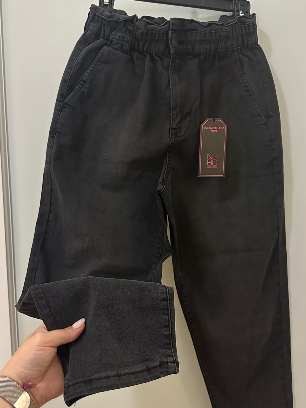 Black High-Rise Paperbag Waist Tapered Jean